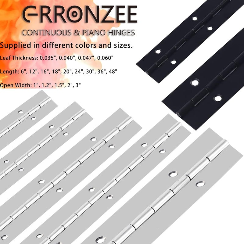 GRRONZEE Piano Hinge 36 Inch Stainless Steel Continuous Hinge with Holes Heavy Duty Piano Hinge for Cabinets Boat Marine Door, 0.04" Leaf Thickness 1.2'' Open Width, Screw Included - Image 2